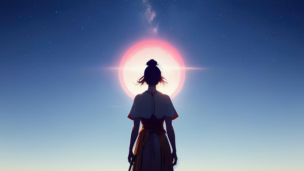 Anime leader girl looking at the sun wallpaper