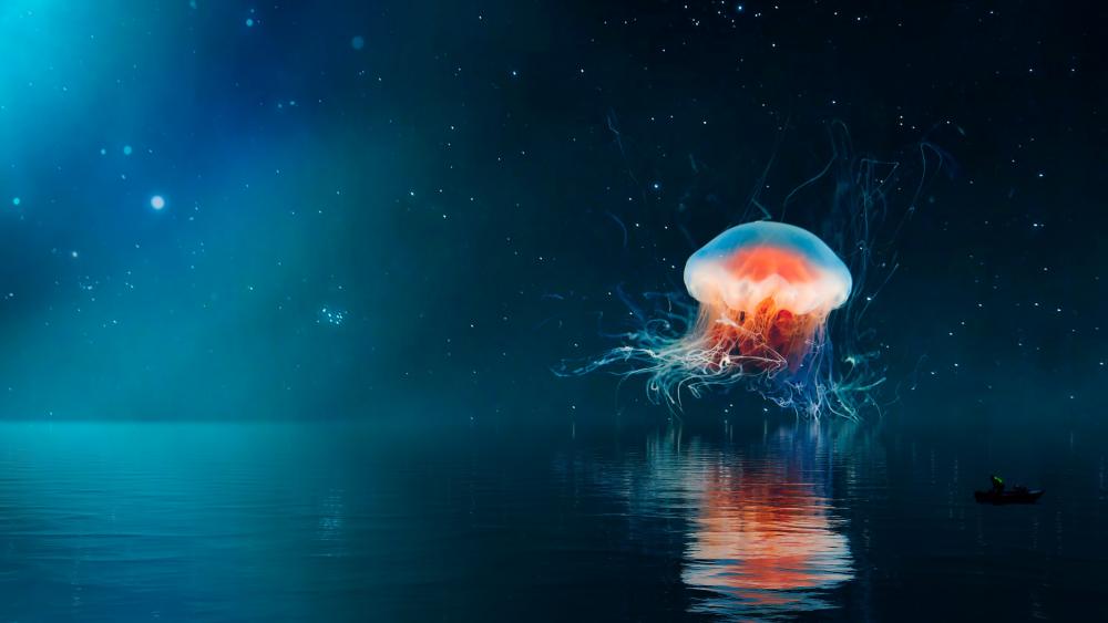 jellyfish-tentacles-surreal-reflection-fantasy-night wallpaper