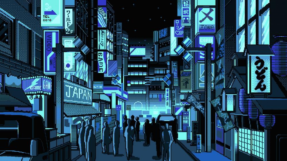 Neon Nights in Pixelated City wallpaper