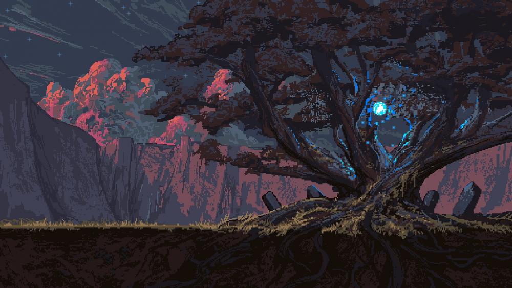 Mystical Tree Under Starlit Sky wallpaper