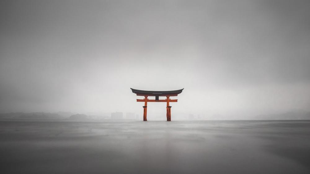 Itsukushima Jinja Otorii (Grand Torii Gate) during rain wallpaper