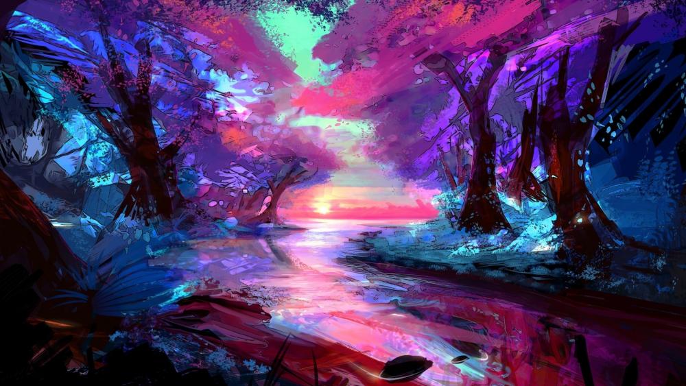Enchanted Twilight River Journey wallpaper