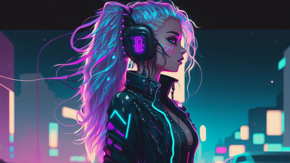 Neon Dreamscape with Cyber Fantasy Girl wallpaper
