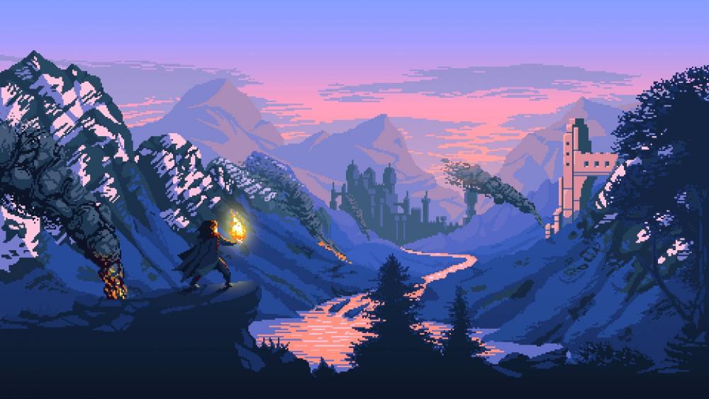Mystic Journey in Pixelated Wilderness wallpaper