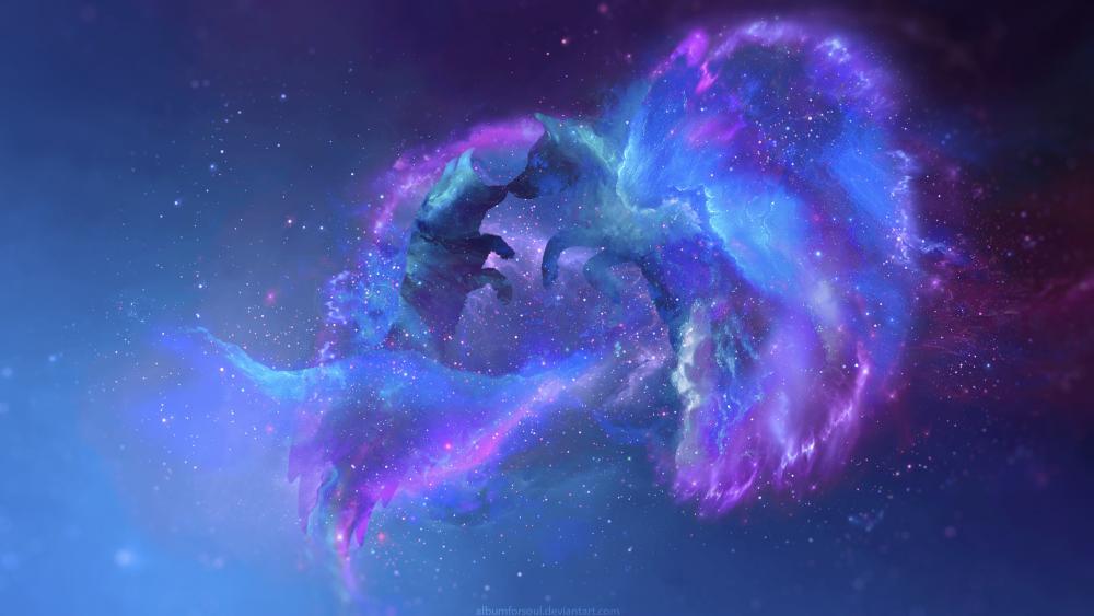 Cosmic Wolf Prowling the Galactic Nebula wallpaper