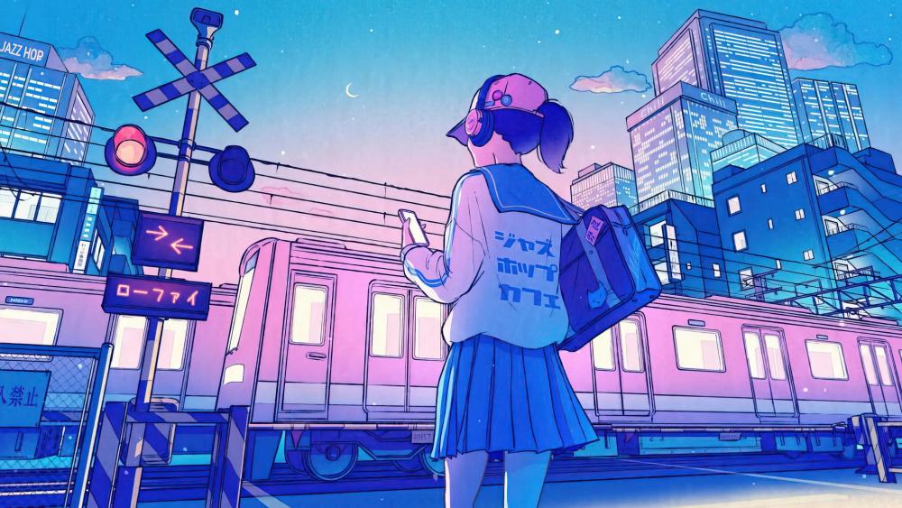 Anime Evening Commute at the City Railway wallpaper