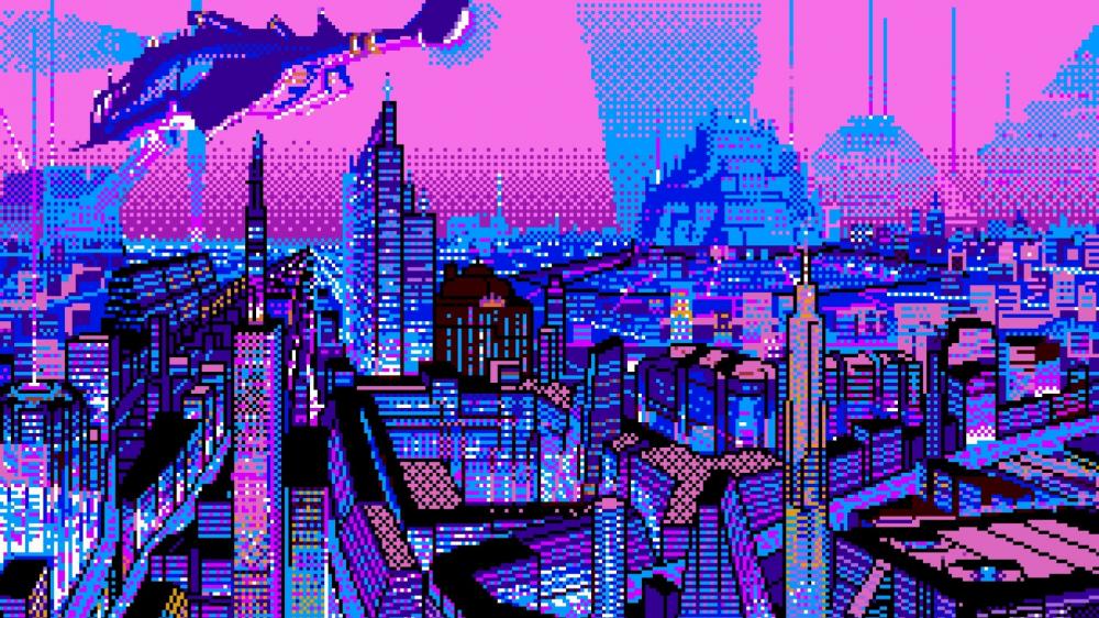 Pixel City in Vaporwave Hues wallpaper