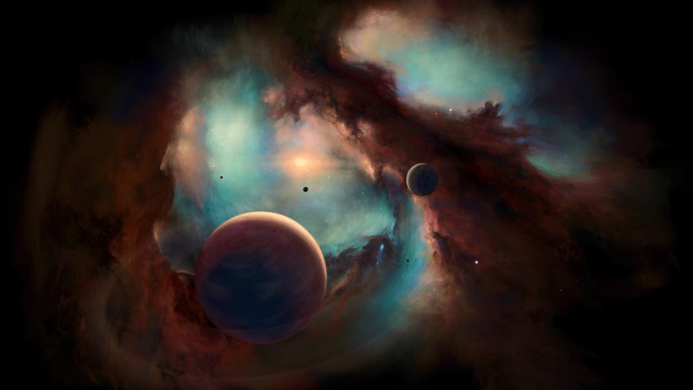 Mystical Universe Nebula and Planets wallpaper