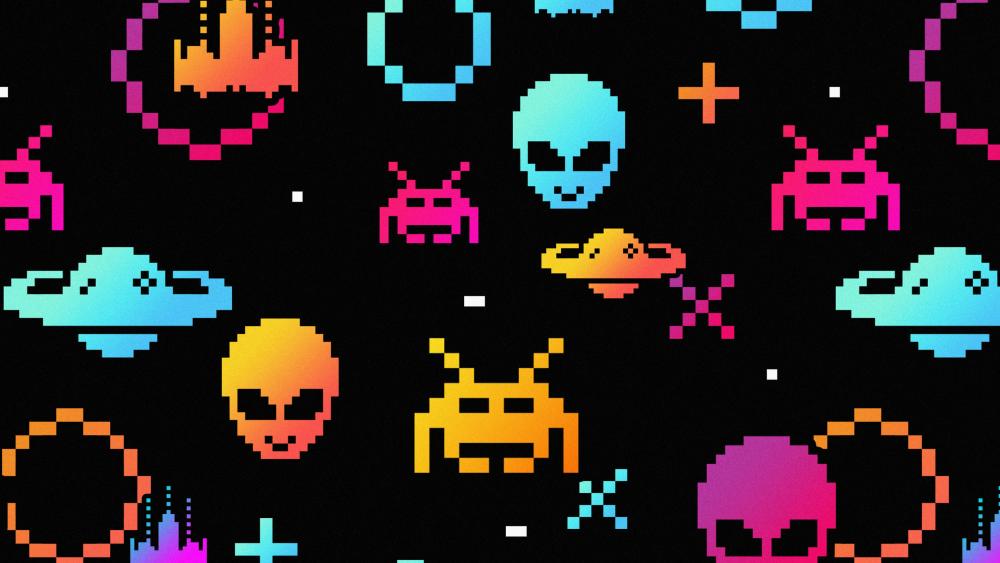 Neon Pixel Invasion wallpaper