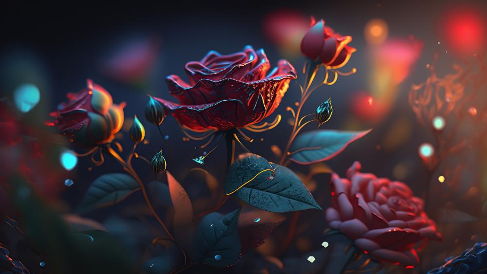 Illuminated Beauty of Red Roses in Bloom wallpaper