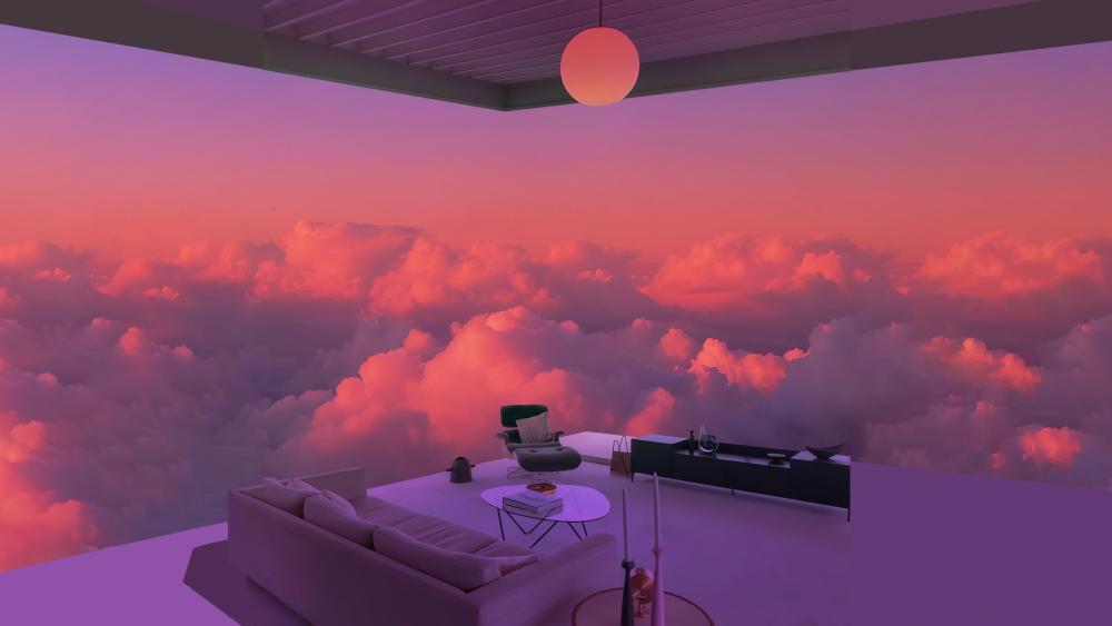 Surreal Pink Cloudscape Lounge wallpaper