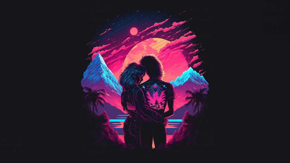 Neon Romance Amidst Mountains and Palms wallpaper
