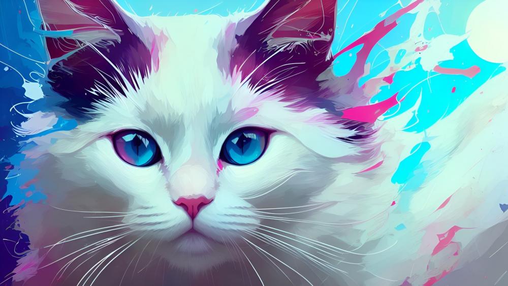 Ethereal Feline with Mesmerizing Blue Eyes wallpaper