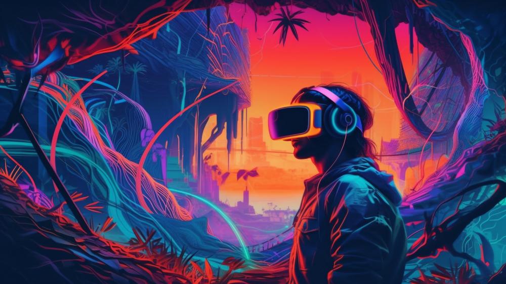 Virtual Reality Explorer in Neon Jungle wallpaper