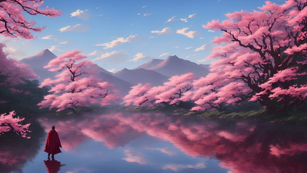 Sakura Serenity by the Lake wallpaper