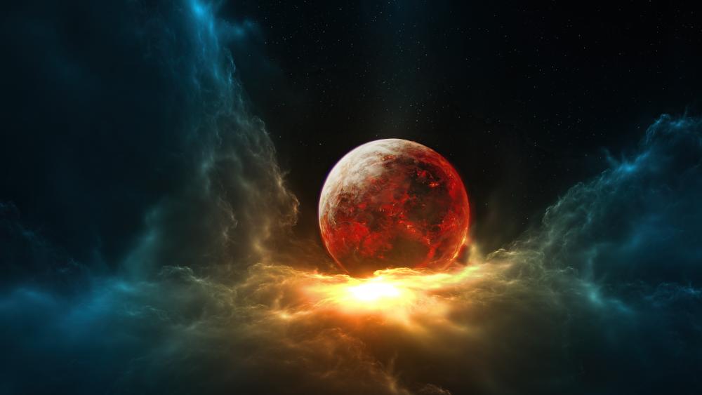 Majestic Red Planet Rises in Cosmic Haze wallpaper