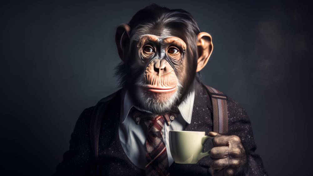 Chimpanzee Enjoying Coffee Break wallpaper