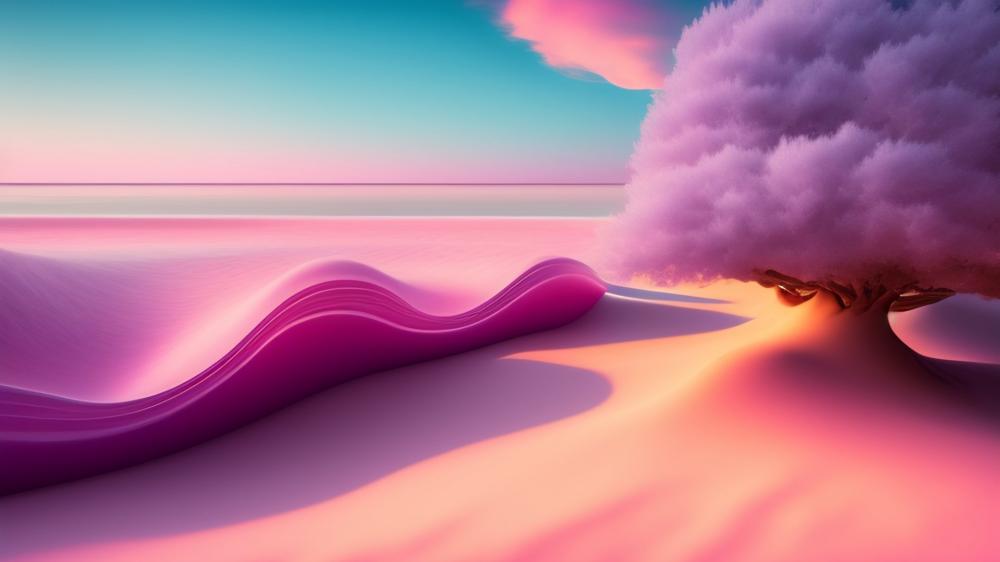 Pink beach digital landscape wallpaper