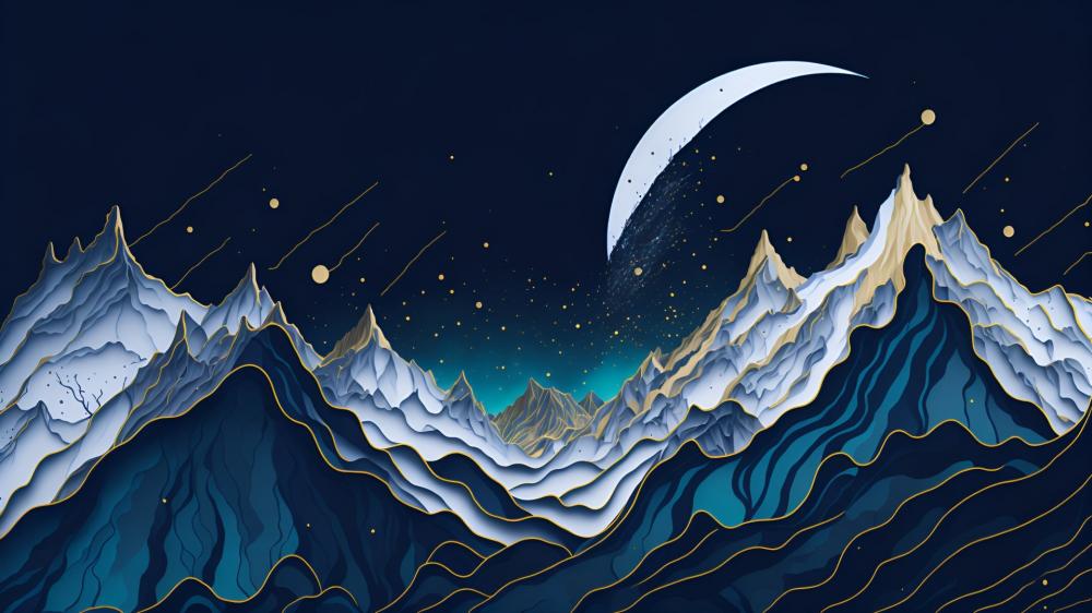 Mystical Mountain Nightscape wallpaper