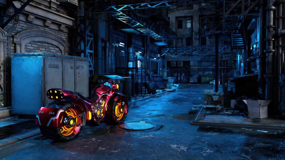 Neon-Lit Cyberpunk Motorcycle Escape wallpaper