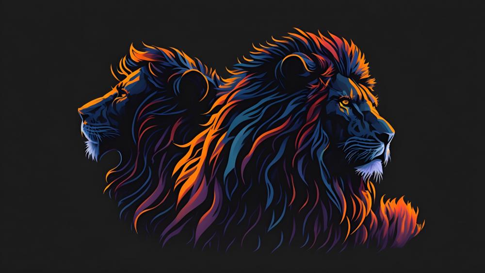 Majestic Lions in Neon Artistry wallpaper