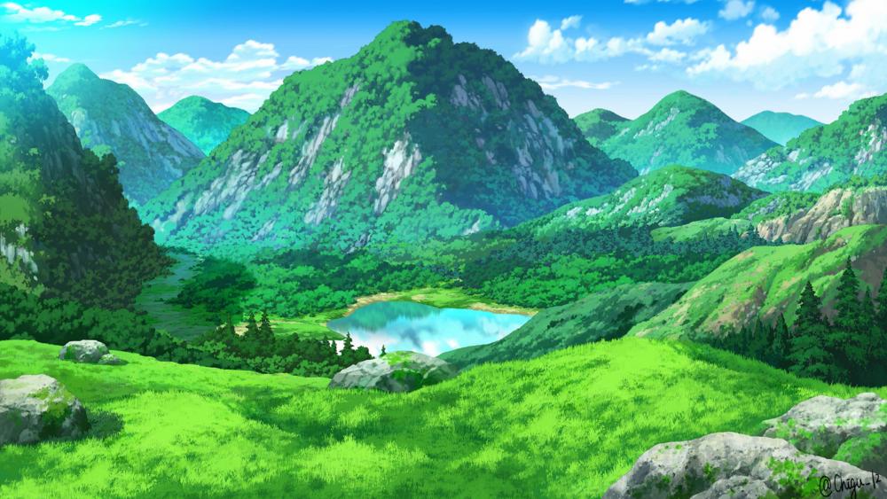 Serenity in Green Anime Haven wallpaper