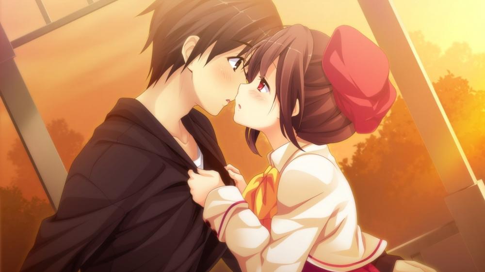 Sunset Embrace Between Anime Lovers wallpaper