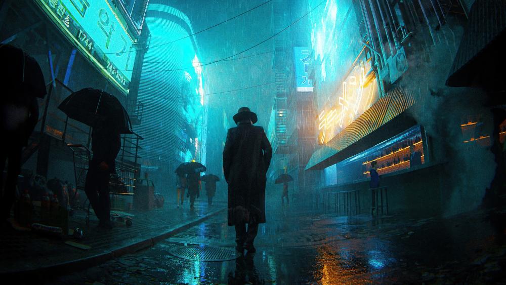 Rain-Soaked Cyberpunk Metropolis wallpaper