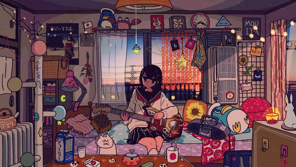 Anime Girl Playing Guitar wallpaper