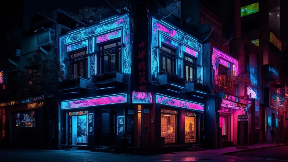 Neon Dreams in Urban Shadows wallpaper