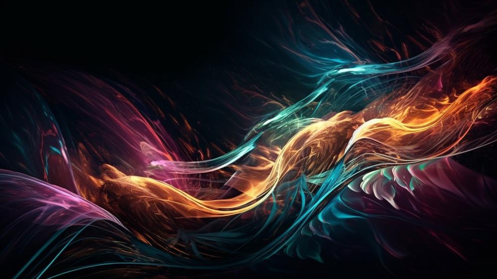 Vibrant Fractal Waves Dance in Darkness wallpaper