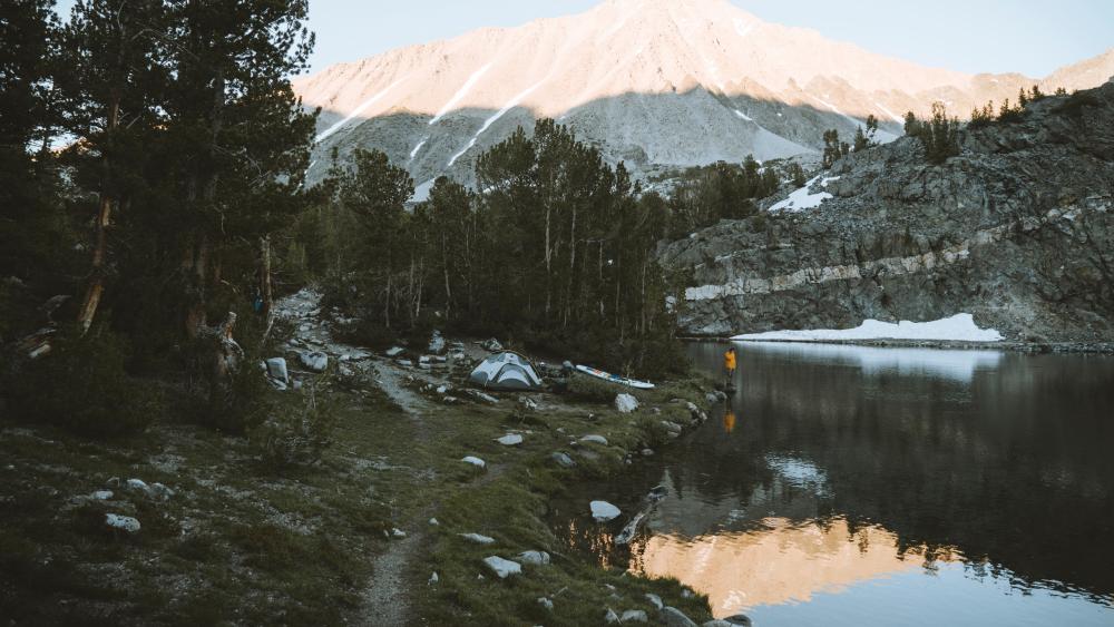 Serene Mountain Lake Camping wallpaper