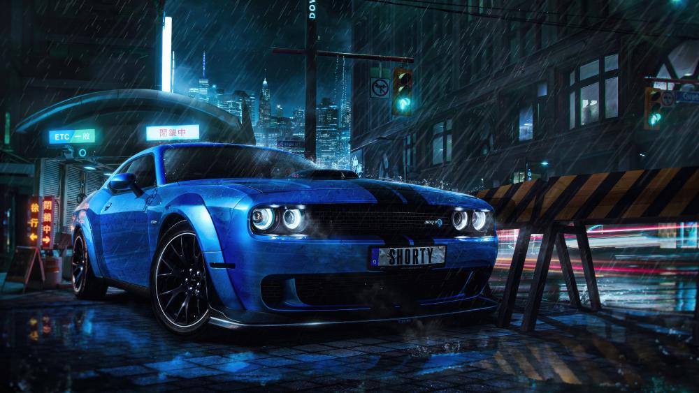 Glowing Challenger on a Rainy Night wallpaper