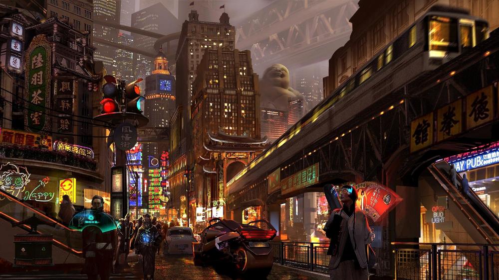 Neon Nights in a Futuristic Metropolis wallpaper