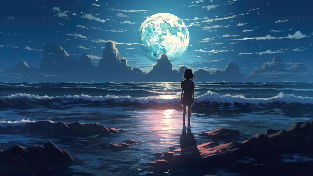 Moonlight Serenade by the Sea wallpaper