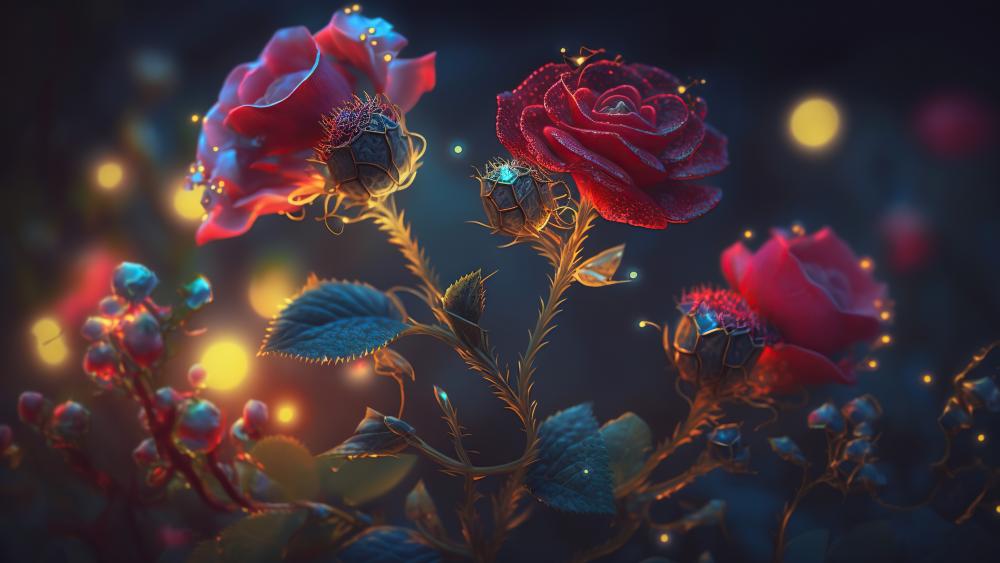 Radiant Roses in Midnight Glow wallpaper
