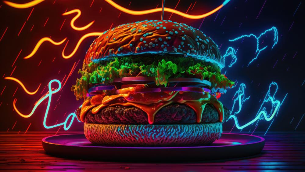 Neon Glow Gourmet Burger Delight wallpaper