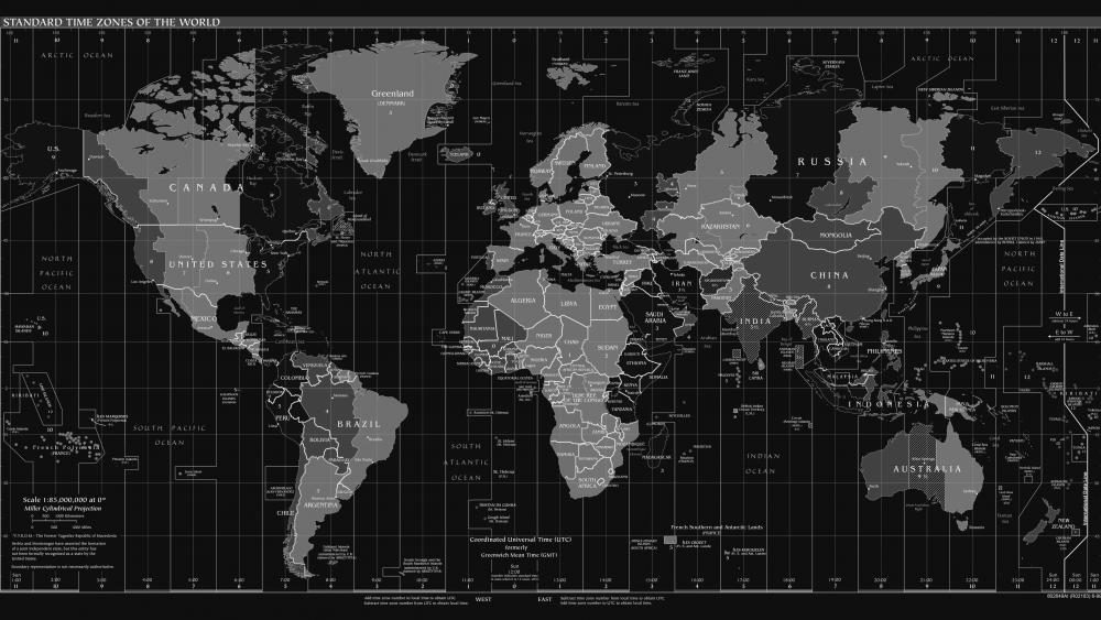 Global Time Zone Map in Monochrome wallpaper