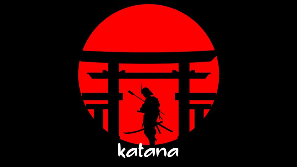 Samurai Silhouette Under a Red Moon wallpaper