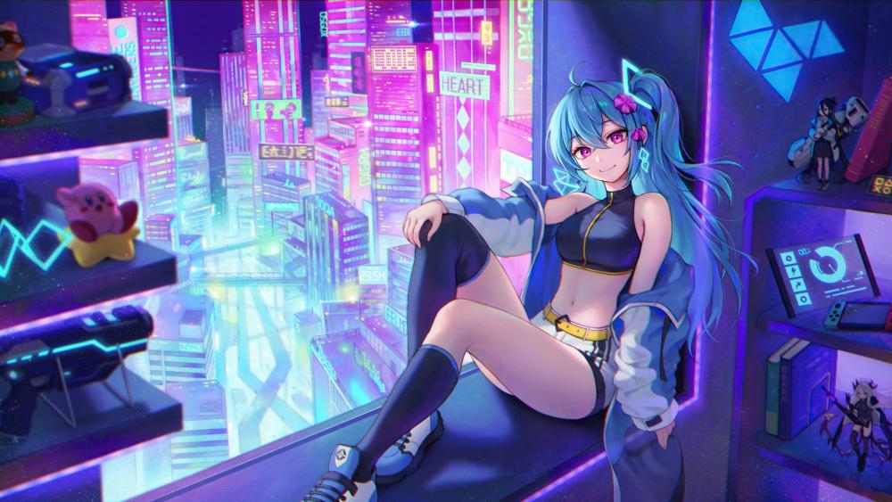 Futuristic Neon Metropolis with Anime Style wallpaper