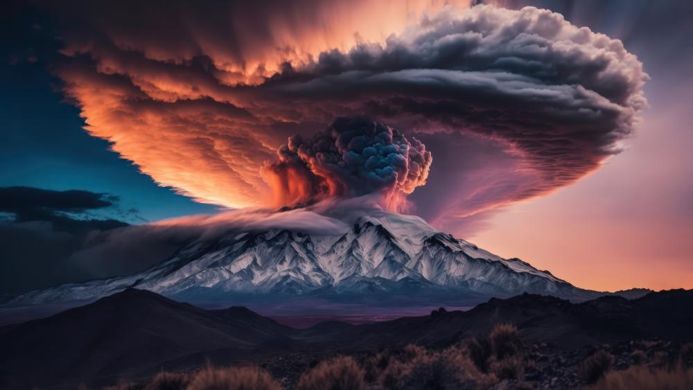 Majestic Volcanic Eruption at Dusk wallpaper