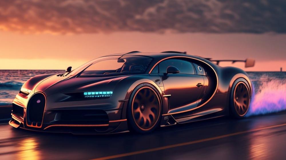 Sunset Drive in a Bugatti wallpaper