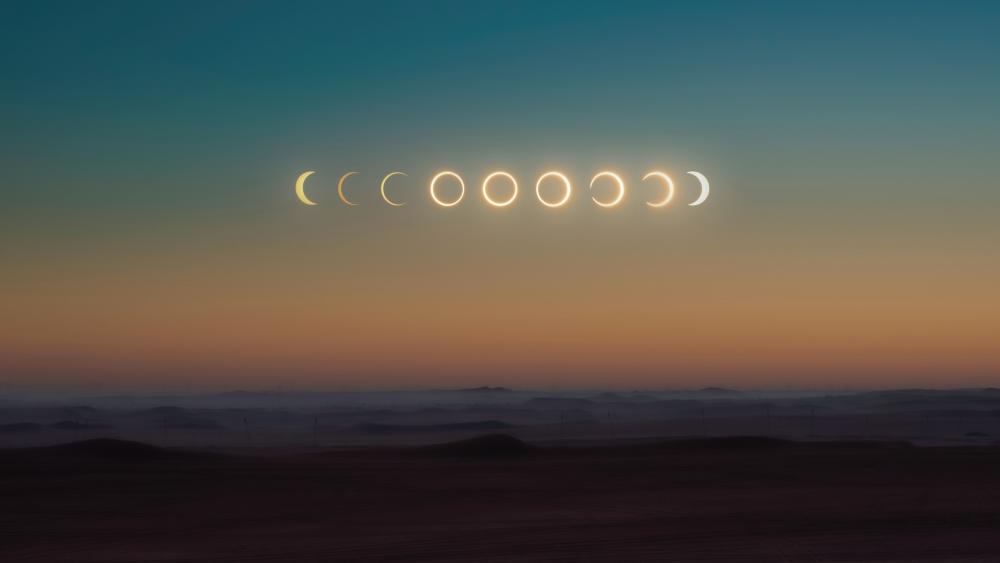 Lunar Eclipse Sequence Over Desert Horizon wallpaper