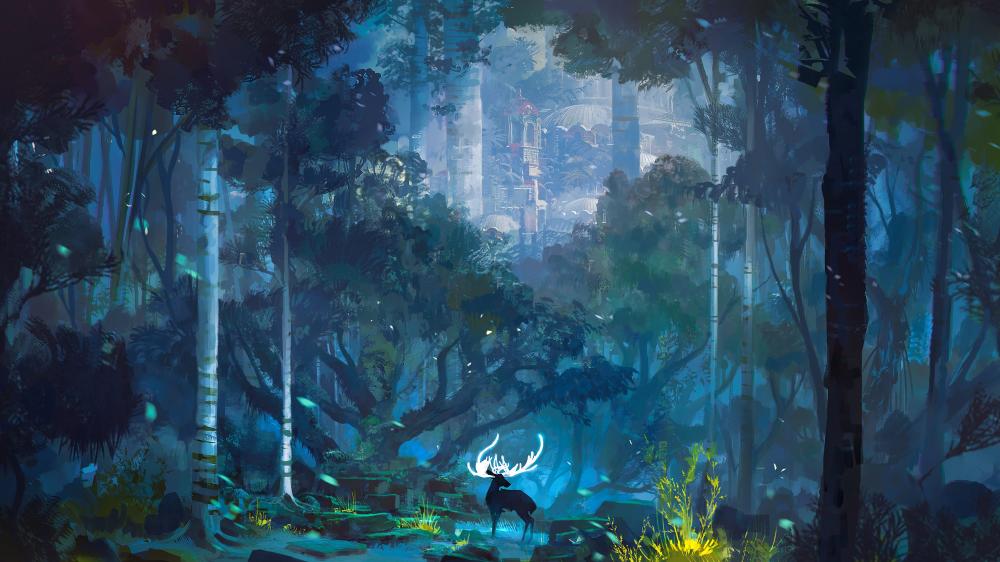 Enchanted Forest with Mystical Deer wallpaper