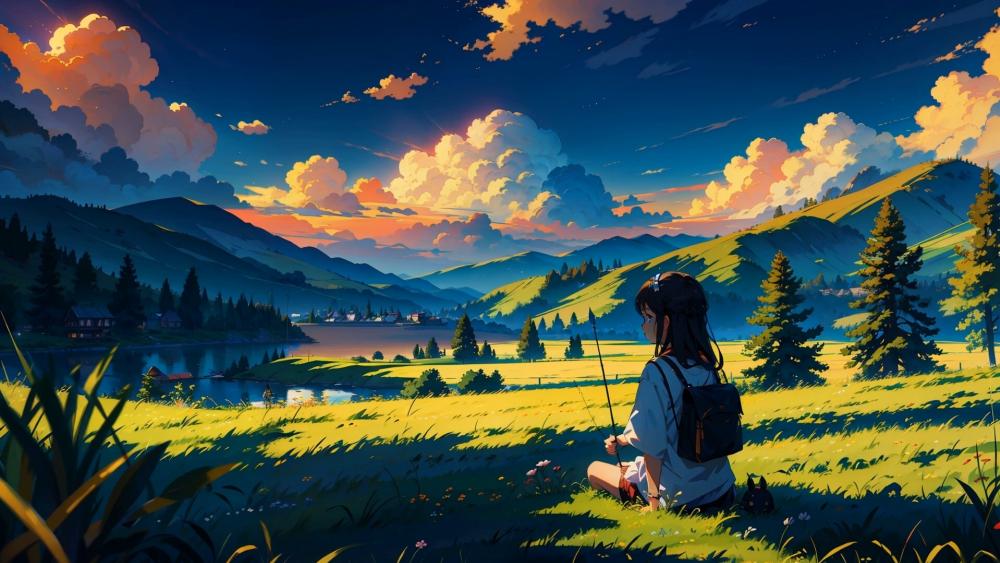 Serene Anime Sunset Reverie wallpaper