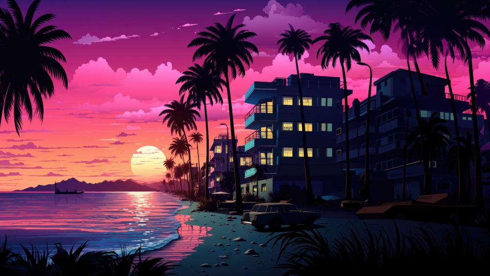Retro wave Miami sunset wallpaper