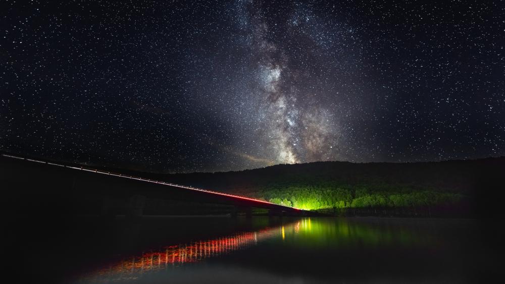 Starry Night Over Serene Bridge wallpaper