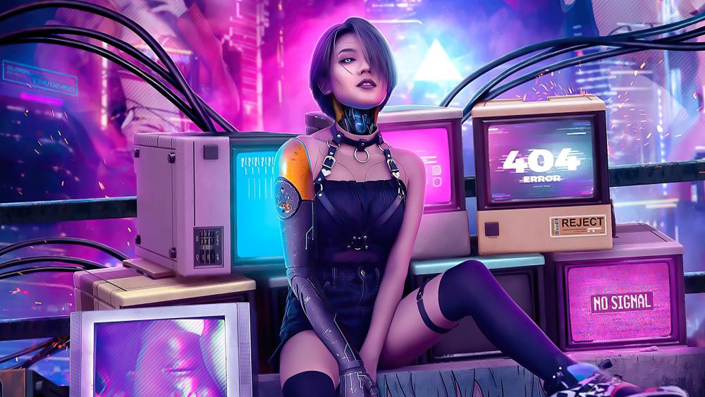 Cyberpunk Vision in Neon Hues wallpaper