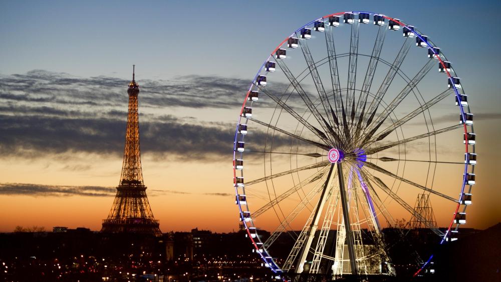 The Eiffel Tower and Ferris Wheel on the Place de la Concorde wallpaper