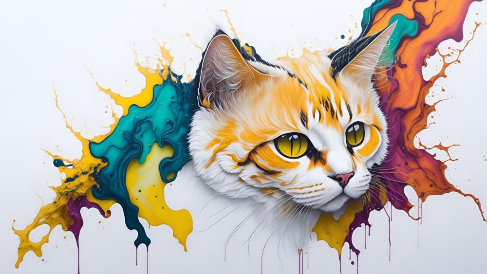 Vibrant Whiskers - A Splash of Feline Artistry wallpaper